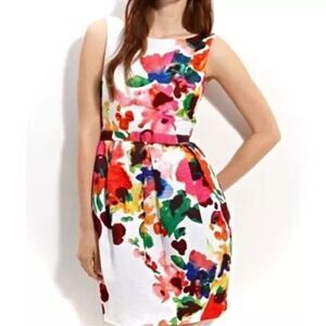 ELIZA J | 6 | Watercolor Floral A-Line Cocktail Belted Sheath Shift Dress EUC!
